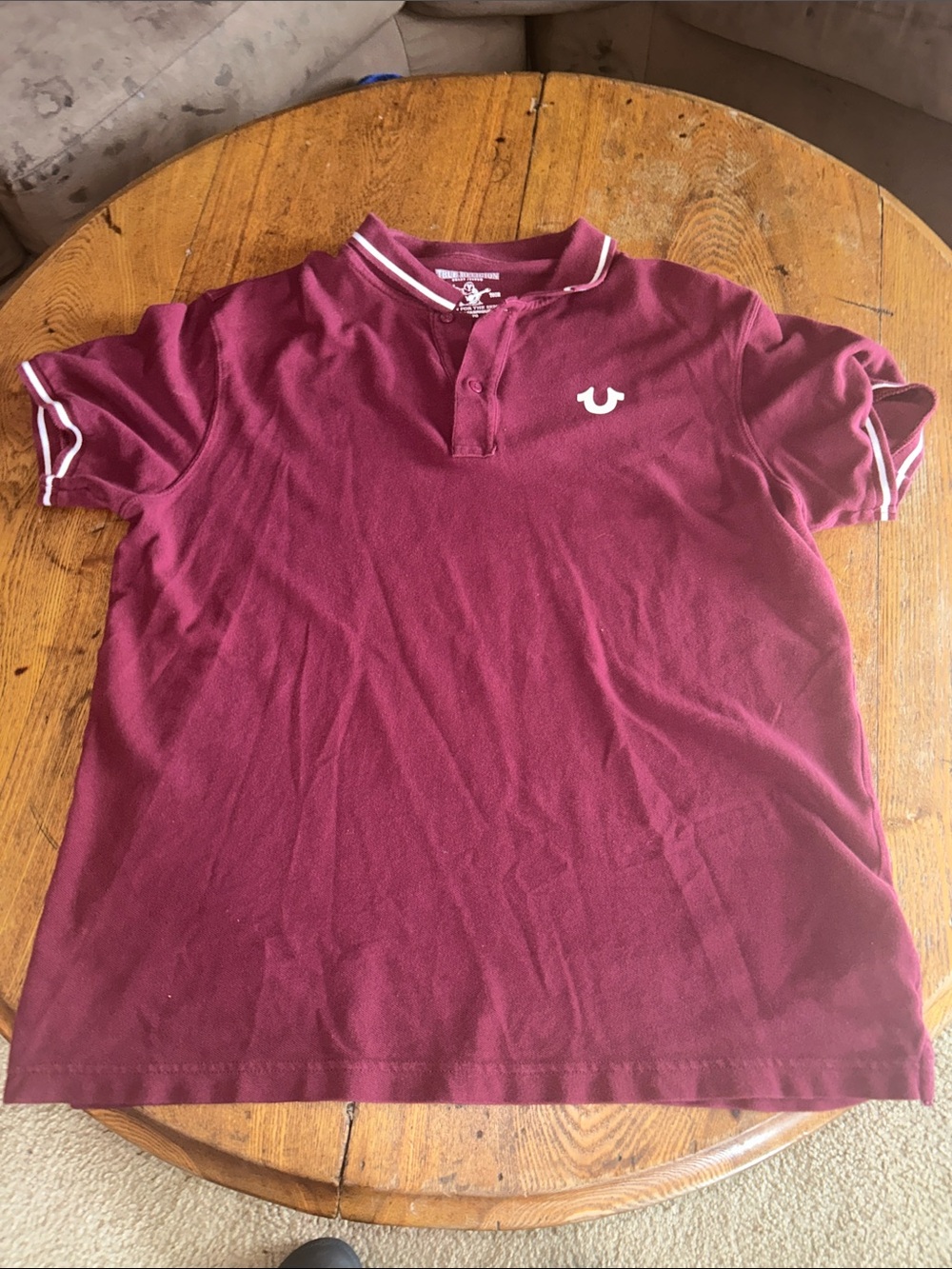 True Religion Men's Burgundy Polo with White Trim